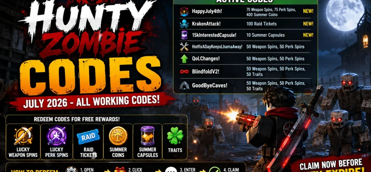 Hunty Zombie Codes (July 2026): Best Active Codes