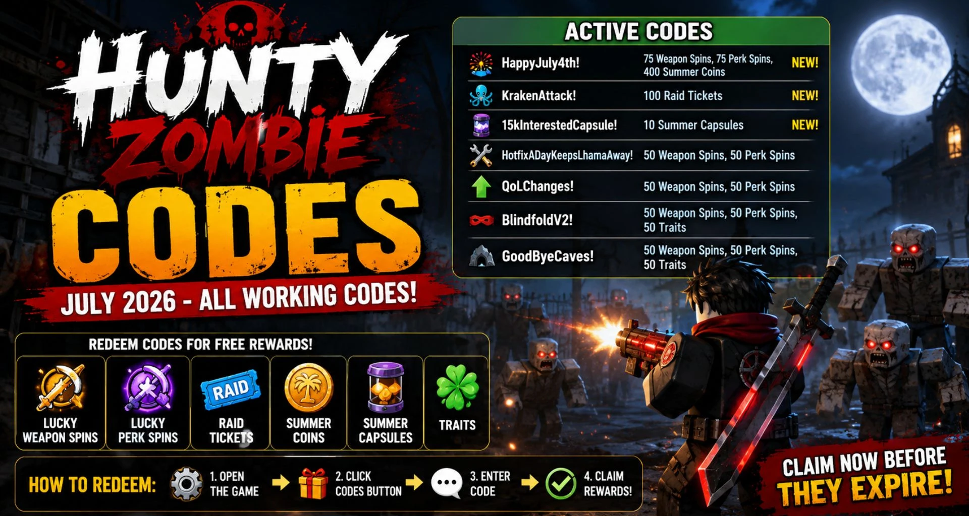 Hunty Zombie Codes (July 2026): Best Active Codes