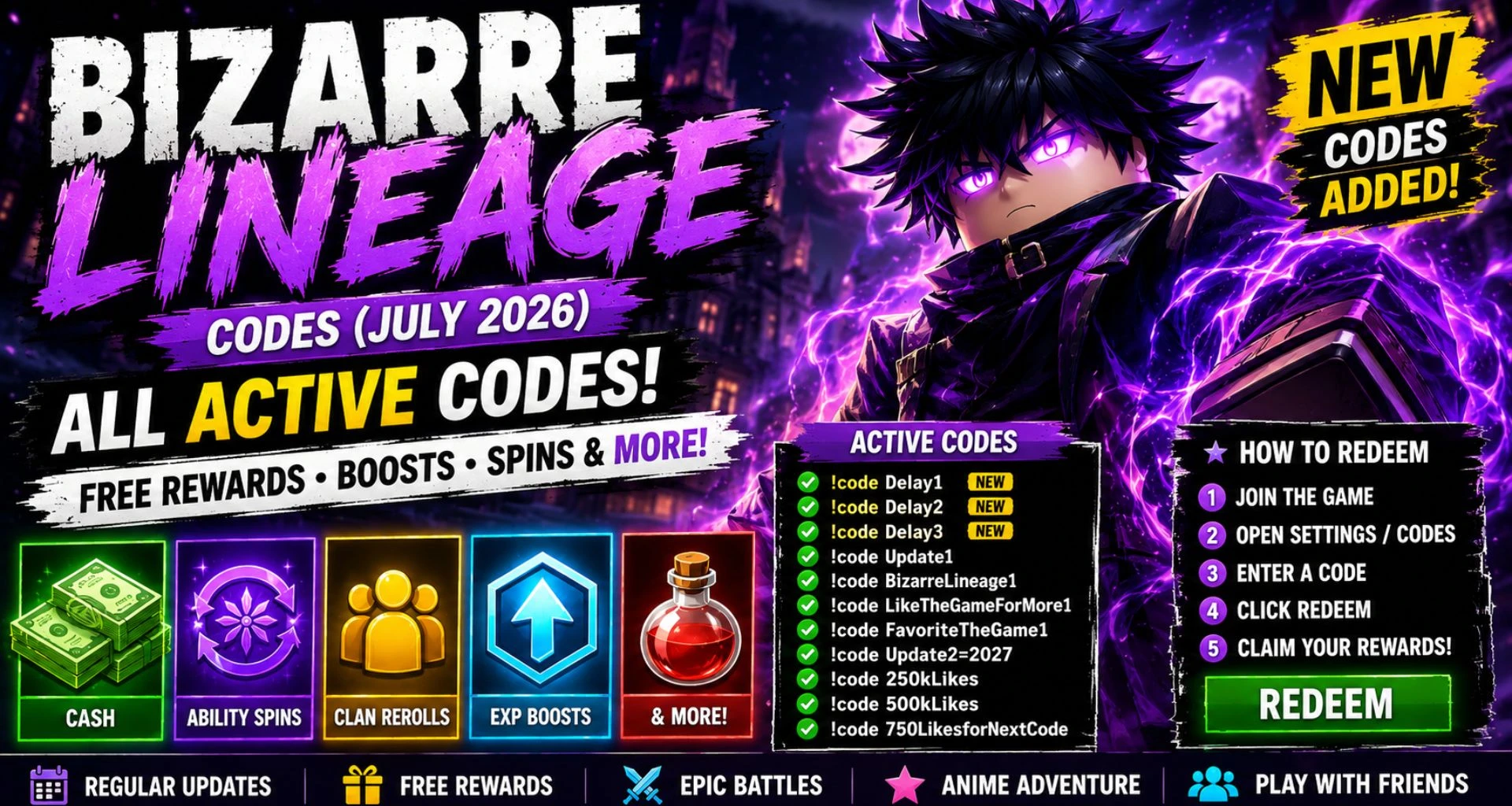Bizarre Lineage Codes (July 2026): All Active Best Codes
