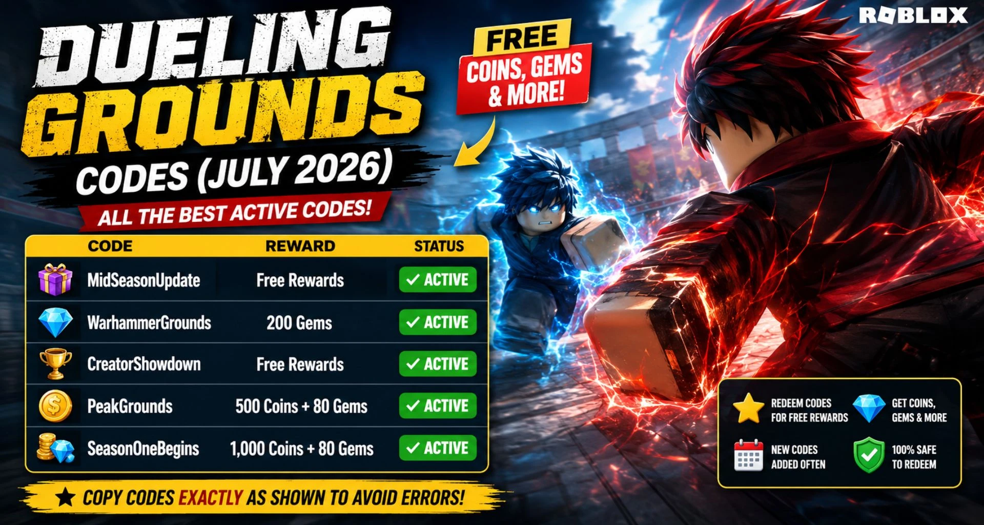 Dueling Grounds Codes (July 2026): All the Best Active Codes